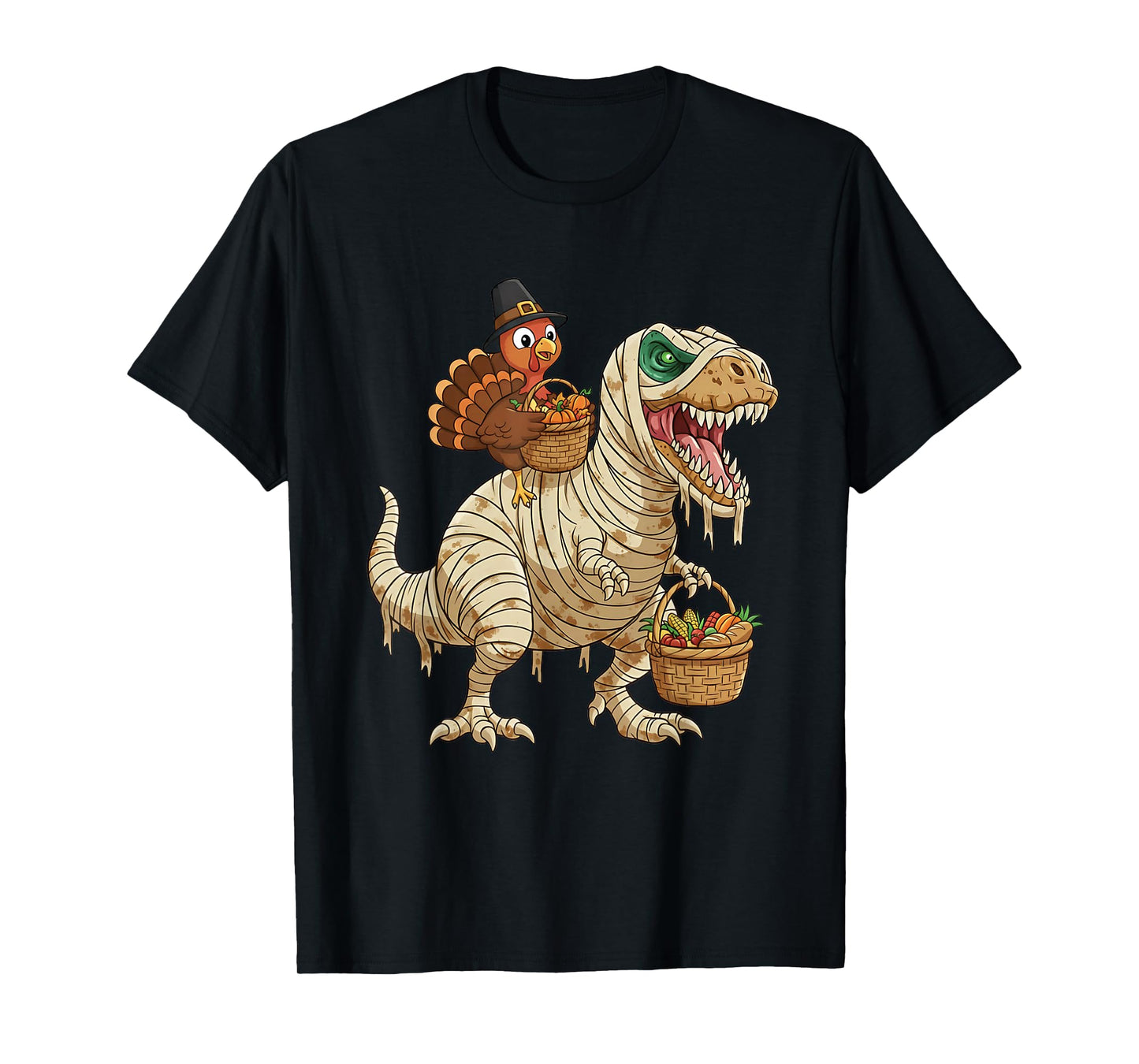 Skeleton Turkey Riding Mummy Dinosaur Funny Thanksgiving T-Shirt