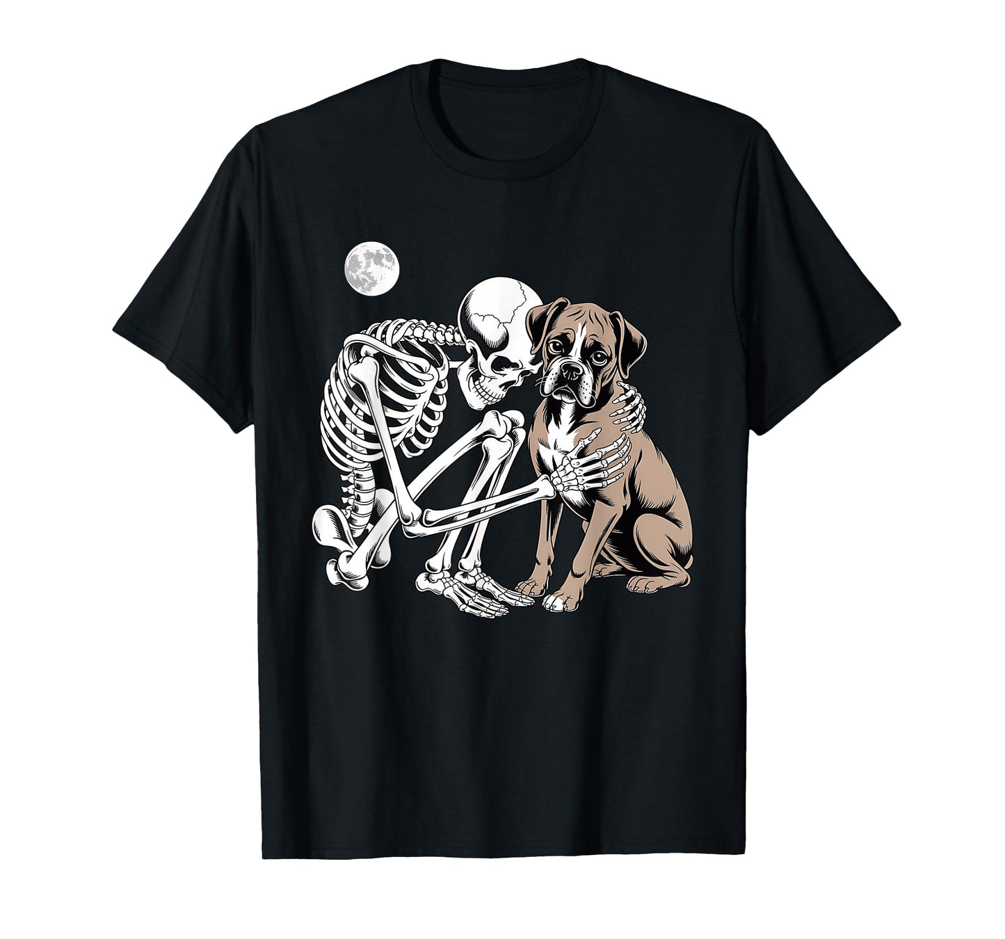Skeleton Hugging Dog Halloween Boxer Lover Mom Dad T-Shirt