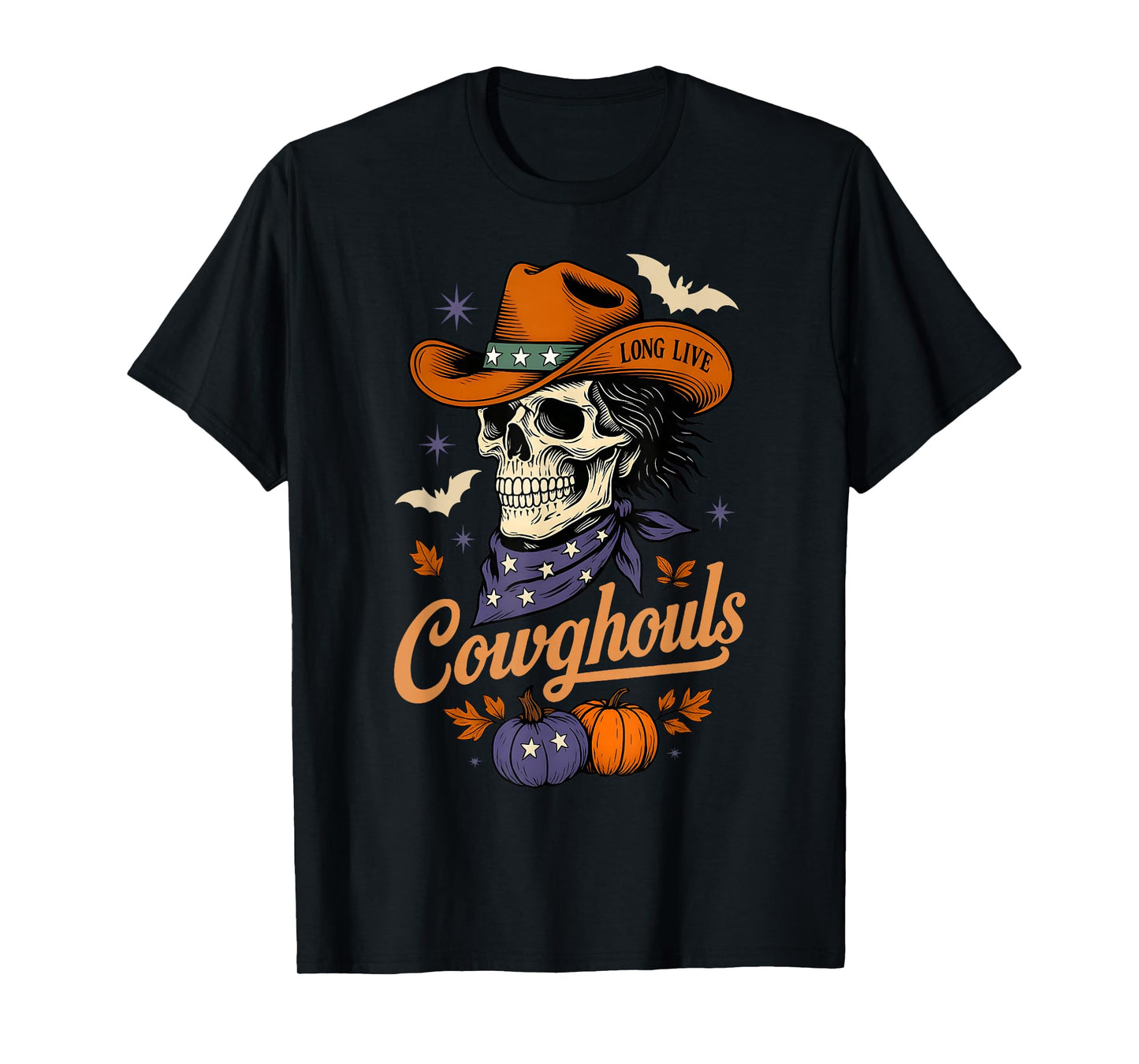 Cowghouls Long Live Halloween Skeleton Cowboy Western Ghost T-Shirt