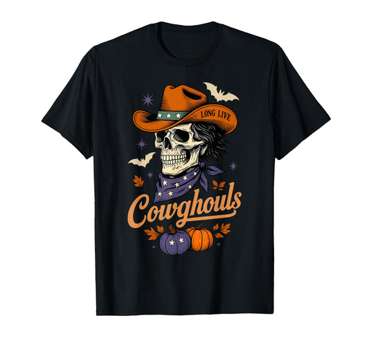 Cowghouls Long Live Halloween Skeleton Cowboy Western Ghost T-Shirt
