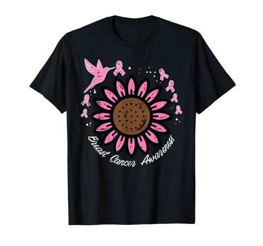 Hummingbird Sunflower Breast Cancer Awareness Women T-Shirt
