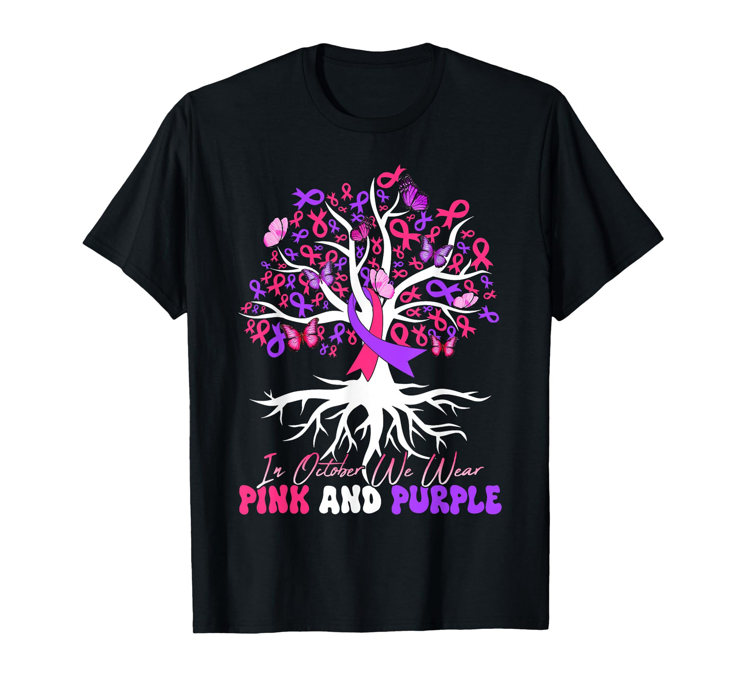 Domestic Violence Breast Cancer Awareness Month Ribbon Tree T-Shirt