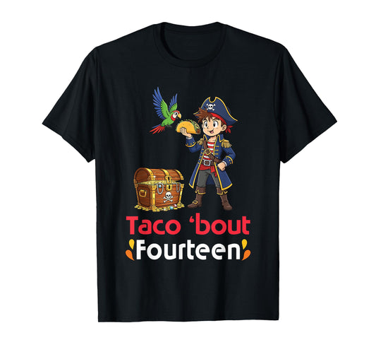 Cute Boy with Tacos Happy Birthday Taco Bout 14 Years Old T-Shirt