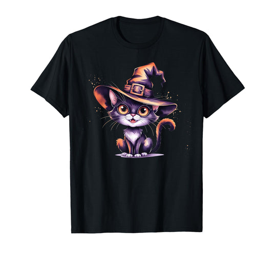 Cute Cat Witch Feline Spooky Witches Feline Wizard Halloween T-Shirt