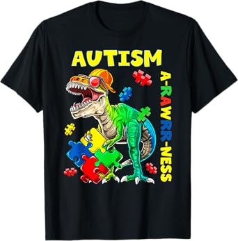 Autism Awareness Dino Autistic Toddler Boys Cute Dinosaur T-Shirt