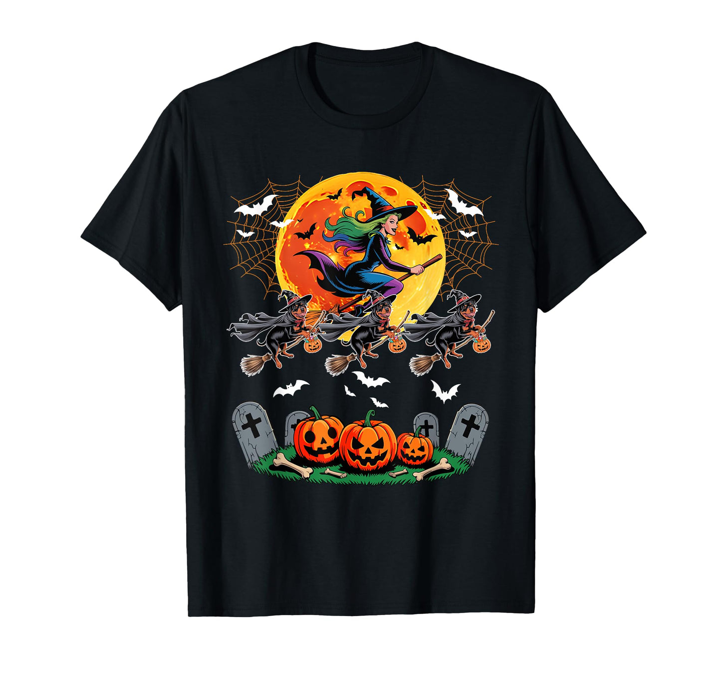 Rottweilers Cosplay Witch On Broomstick Halloween Owner T-Shirt