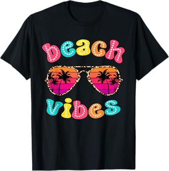 Beach Vibes Summer Sunglasses Retro Cute Girl Women Kid T-Shirt