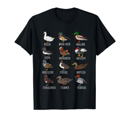 Cute Duck Waterfowl Animal Species Types,Duck Wildlife Lover T-Shirt