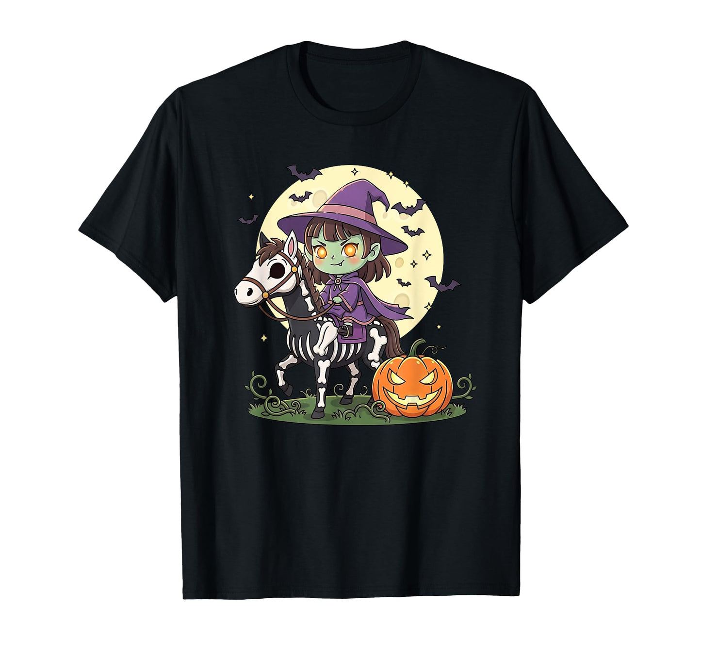 Halloween Witch Riding Horse Skeleton Ghost T-Shirt