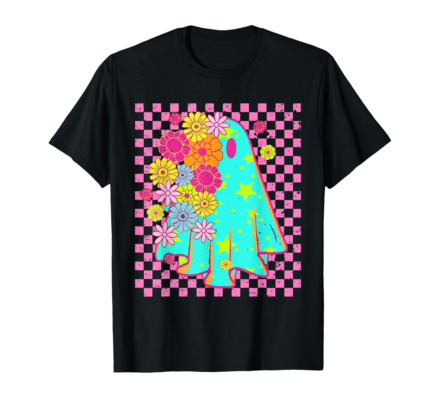 Groovy Spooky Season Retro Ghost Holding Pumpkin Halloween T-Shirt