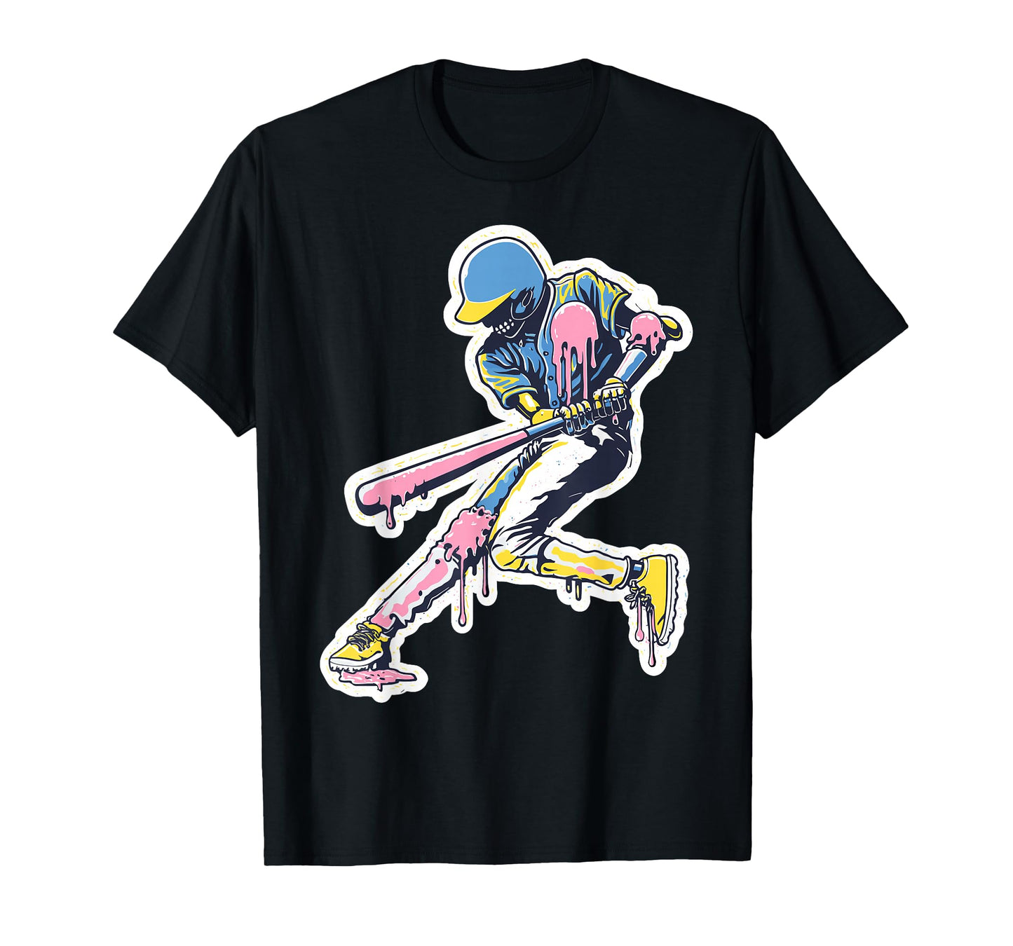 Retro Skeleton Baseball Drip Graphic Ice Cream T-Shirt