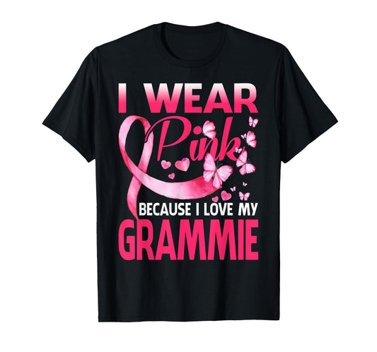 I Wear Pink For My Grammie Breast Cancer Awareness Butterfly T-Shirt
