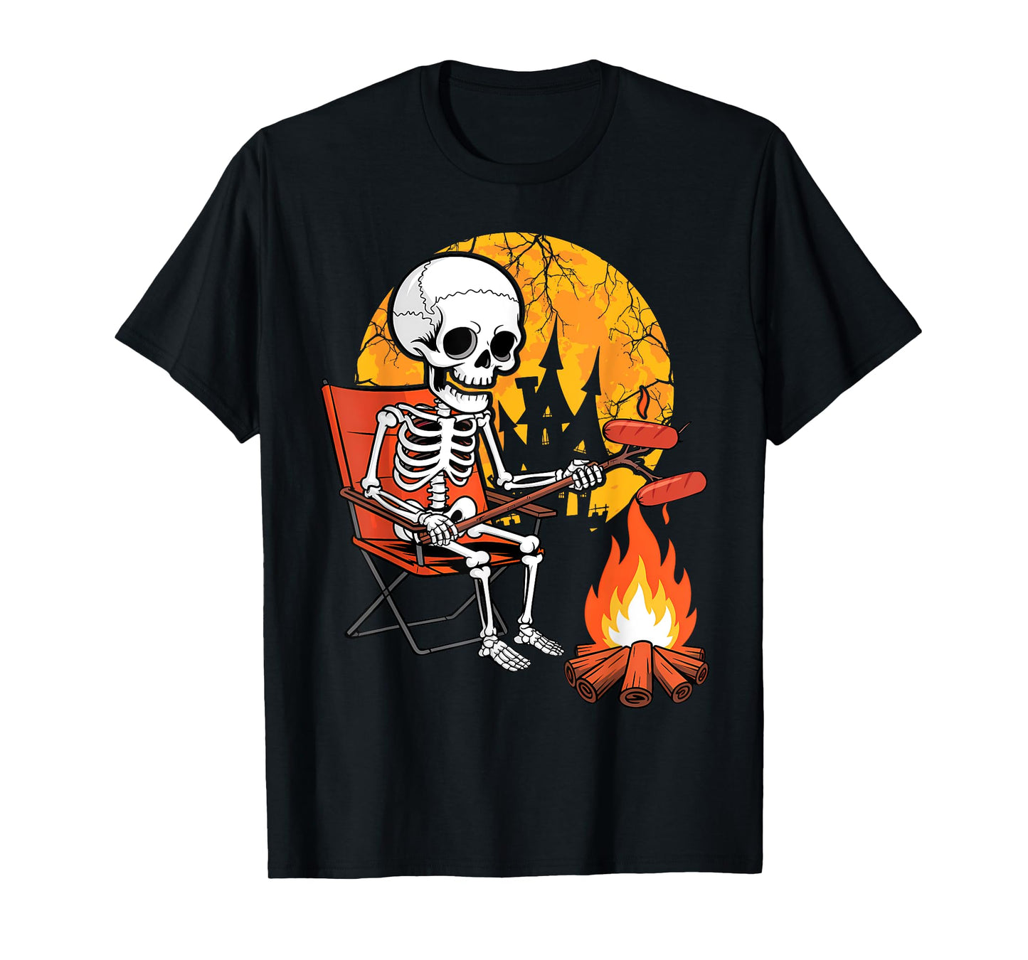Skeleton Camping Halloween Campfire Hiking T-Shirt
