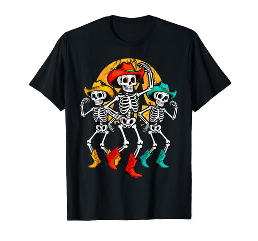 Cowboy Skeleton Cowgirl Dancing Boots Halloween T-Shirt