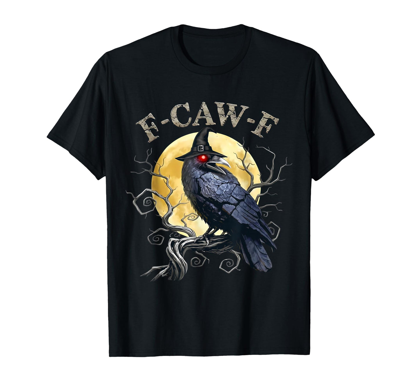 F-Caw-F Black Crow Bird Retro Vintage Gothic Moon T-Shirt