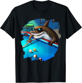 Cool Shark Playing Pool Billiards in Lounge Funny Sharks T-Shirt