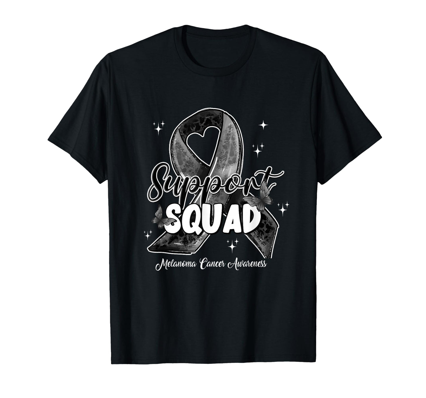 Support Squad Butterfly Black Ribbon Melanoma Cancer Gifts T-Shirt