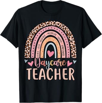 Cute Daycare Teacher Rainbow Leopard Print Childcare Worker T-Shirt