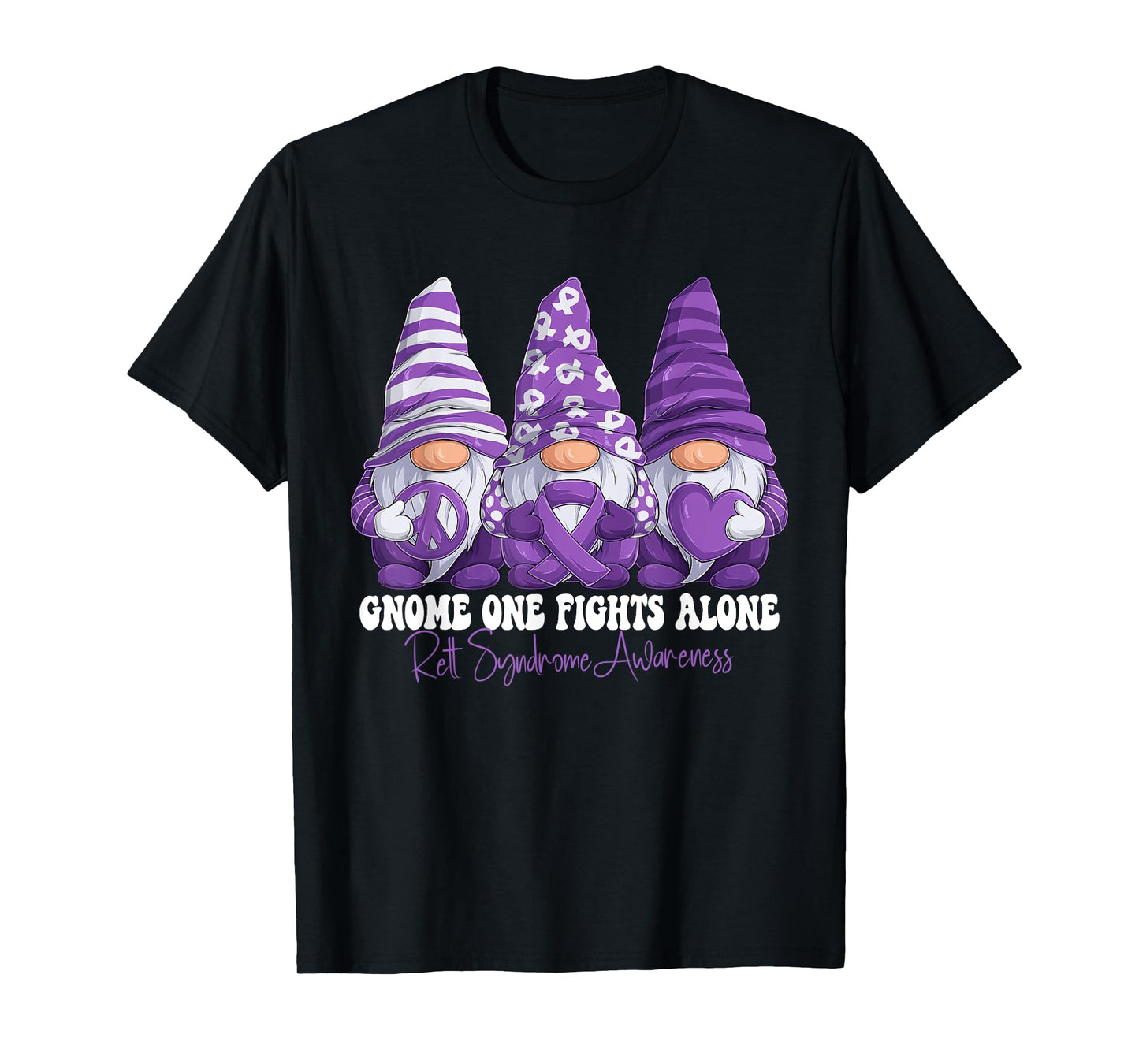 Rett Syndrome Awareness Month Purple Ribbon Gnomies Support T-Shirt