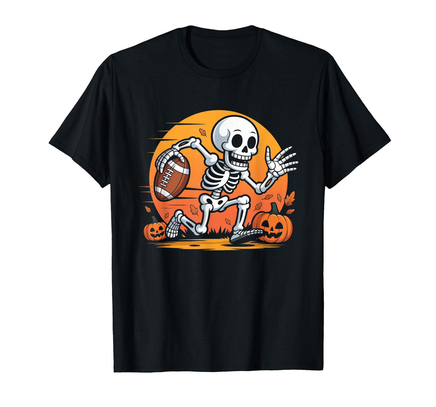 American Football Skeleton Halloween Pumpkin Football Player T-Shirt