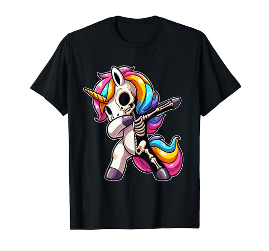 Dabbing Unicorn Half Skeleton Halloween Costume Lover Kids T-Shirt