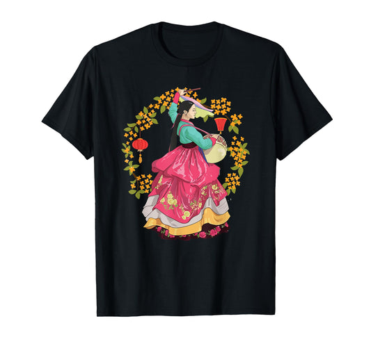 Beautiful Korea Girl Wearing Traditional Korean Hanbok T-Shirt