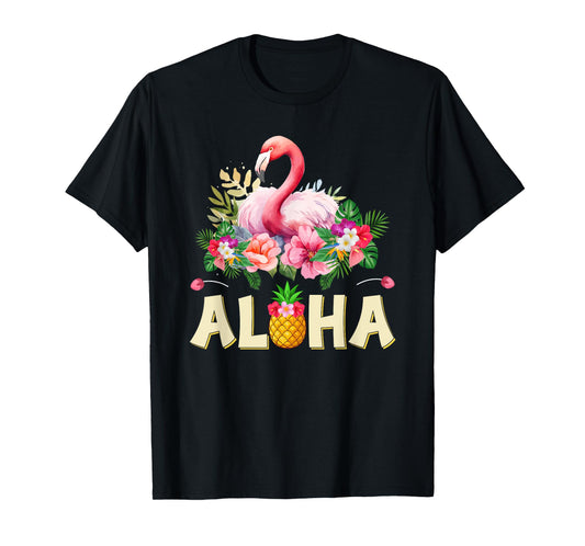 Aloha Flamingo Pineapple Hawaiin Tropical Beach Summer T-Shirt