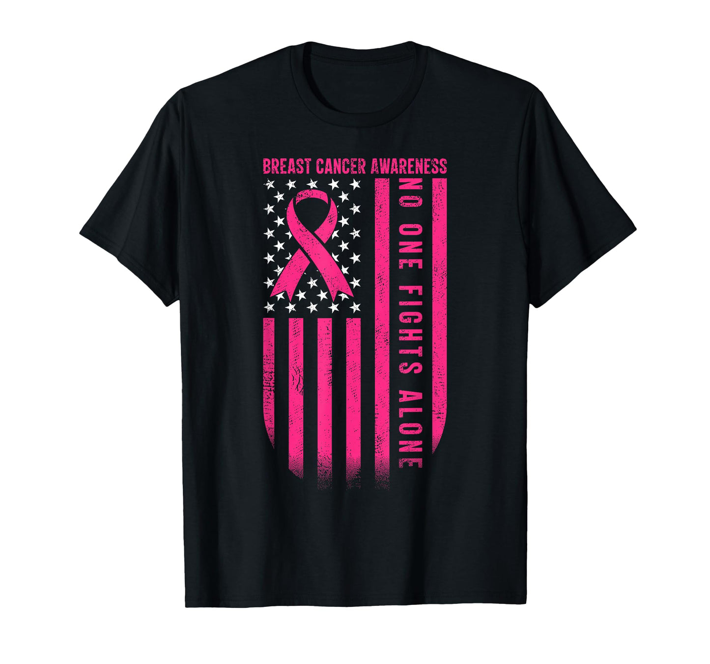 No One Fights Breast Cancer Alone American Flag Pink Ribbon T-Shirt