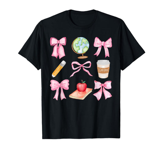 Coquette Bow Teacher Student Happy First Day Back To School T-Shirt
