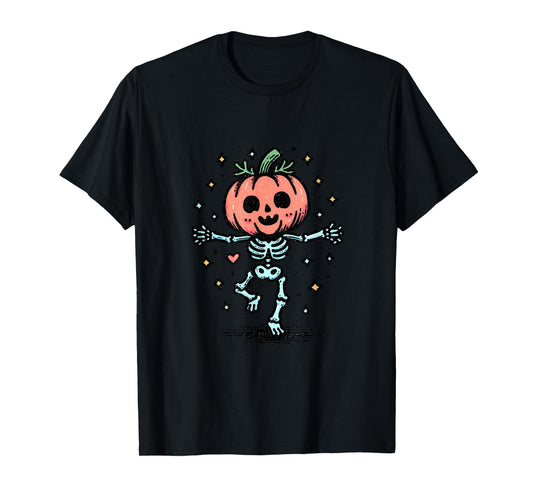 Dancing Pumpkin Head Skeleton – Spooky Cute Halloween T-Shirt