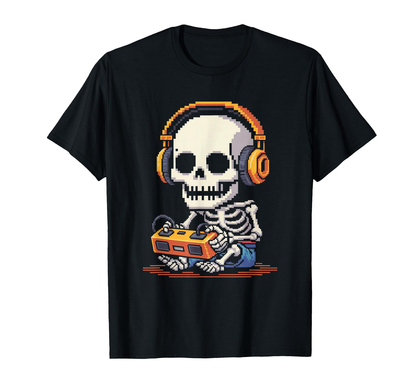 Funny Pixel Skeleton Gamer Retro Gaming Humor Women Men T-Shirt