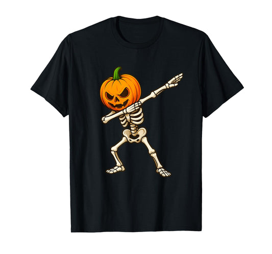Dabbing Skeleton Pumpkin Dab Halloween Scary Kids Boys Girls T-Shirt