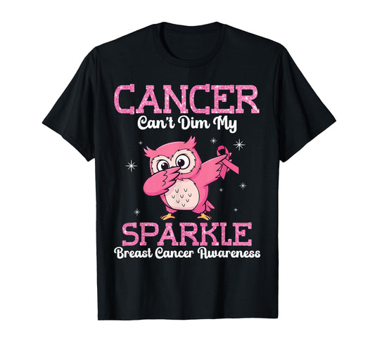 Cute Owl Dabbing Cancer Can’t Dim Me Breast Cancer Awareness T-Shirt
