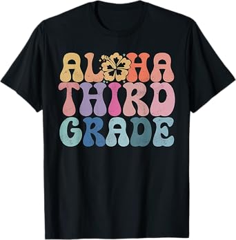 Retro Aloha Third Grade Teacher Summer Vacation Beach Hawaii T-Shirt