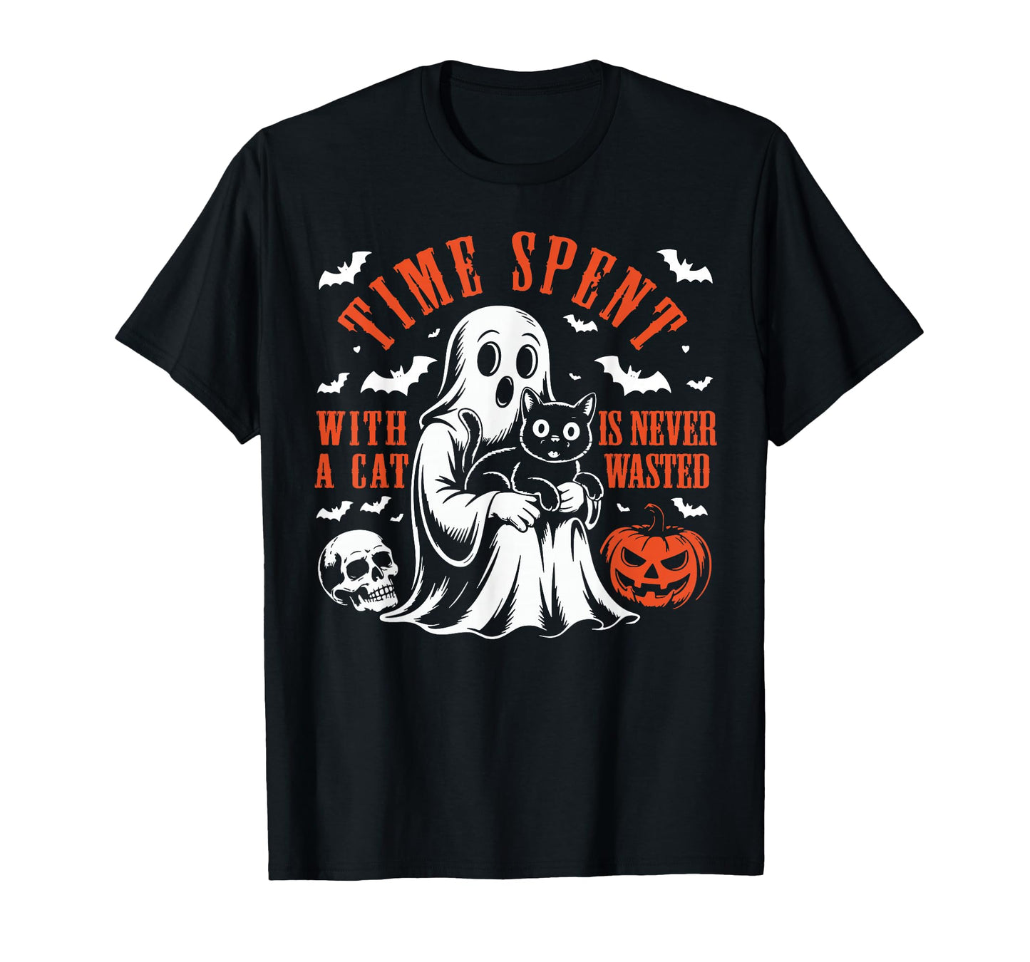 Time Spent with A Cat is Never Wasted Boo Halloween Ghost T-Shirt