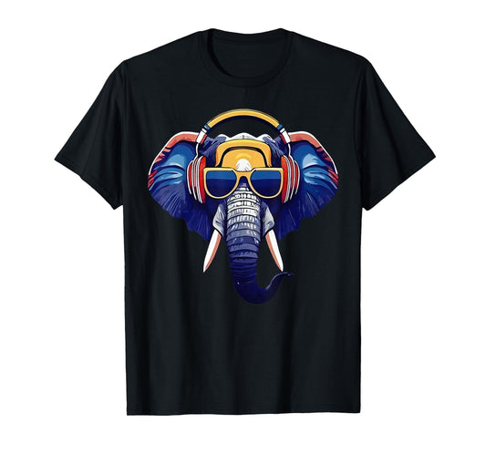 Cool Elephant Wearing Headphones And Sunglass Animal Lover T-Shirt