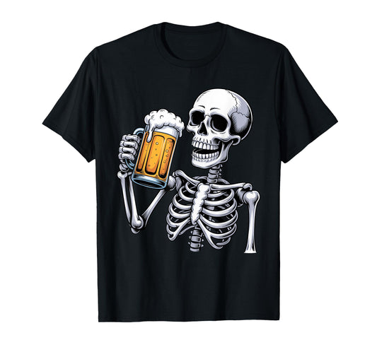 Creepy Skeleton Drinking Beer Halloween Costume Mens Womens T-Shirt