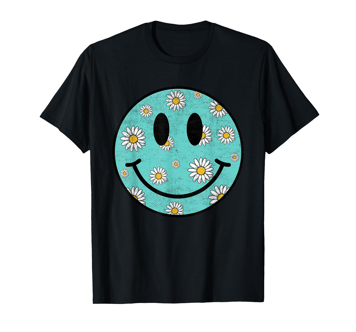 Retro Sunflower Happy Face Checkered Pattern Smile Face T-Shirt