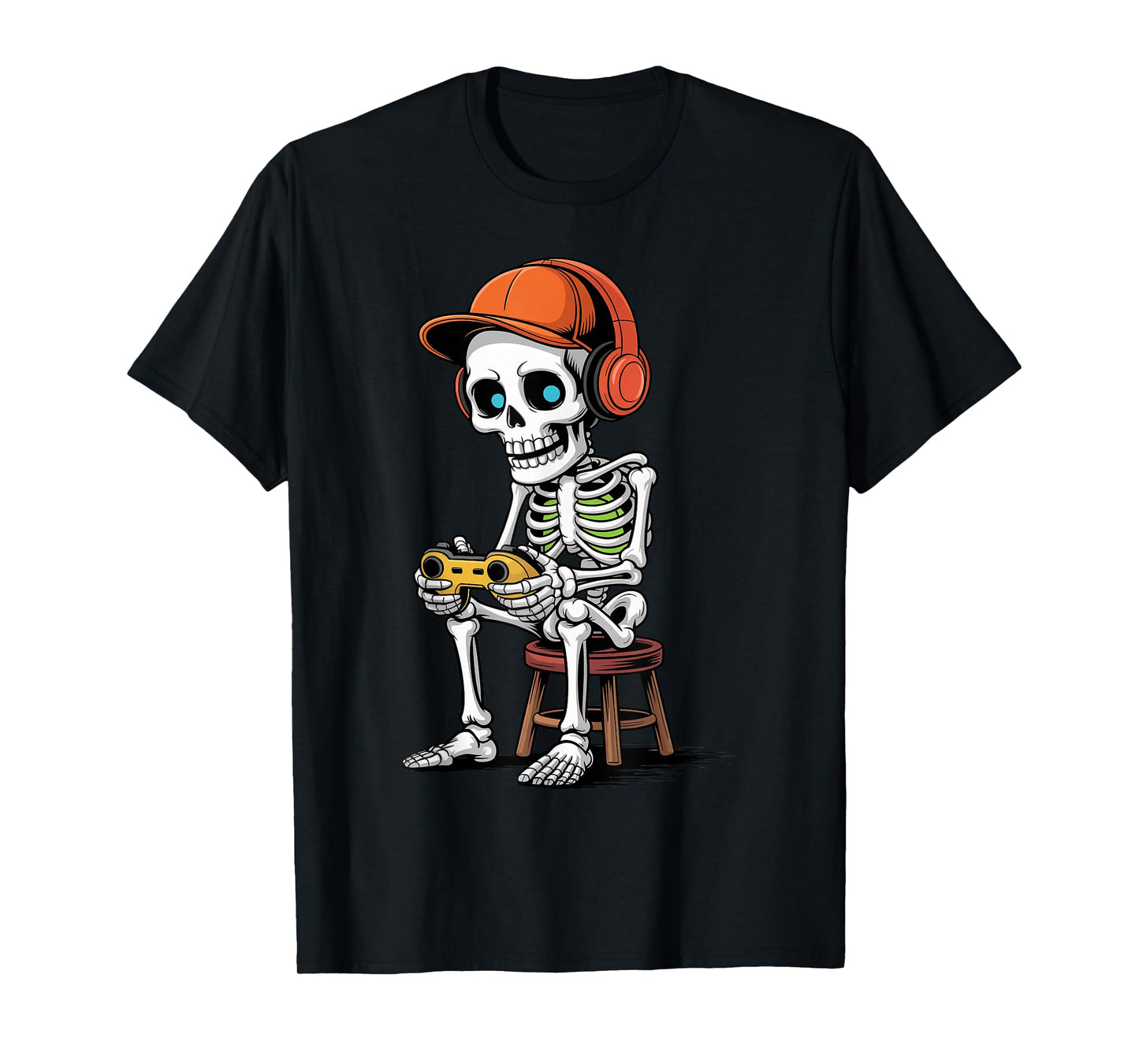 Halloween Skeleton Gamer Video Gaming Funny Spooky Season T-Shirt