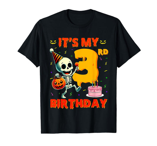 Kids Boo It's My 3rd Birthday Halloween Skeleton 3 Years Old T-Shirt