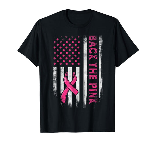 Back The Pink Us Flag Breast Cancer Awareness Women Men Kids T-Shirt