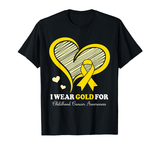 I Wear Gold For Childhood Cancer Hope and Support Cute Heart T-Shirt