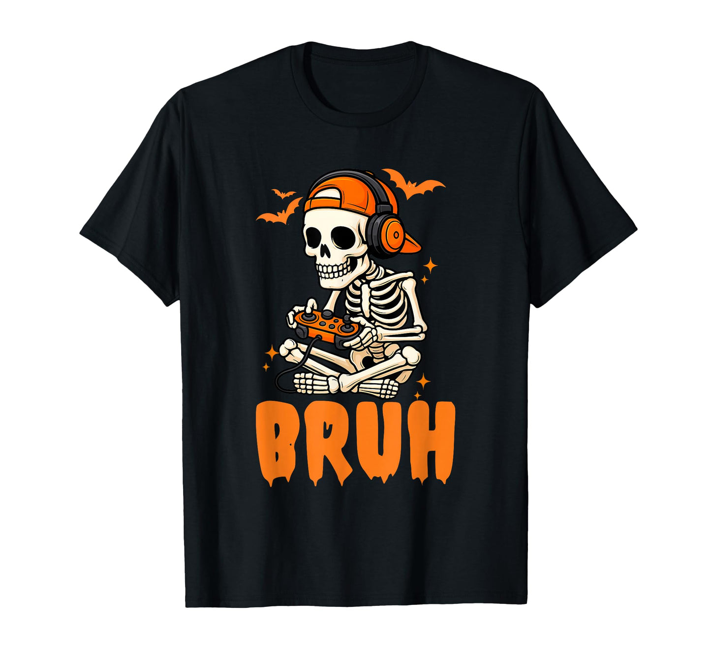 Bruh Gamer Video Gaming Funny Skeleton Halloween Men Boys T-Shirt