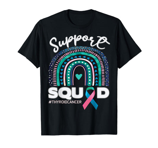 Thyroid Cancer Support Squad Blue Pink Teal Ribbon T-Shirt