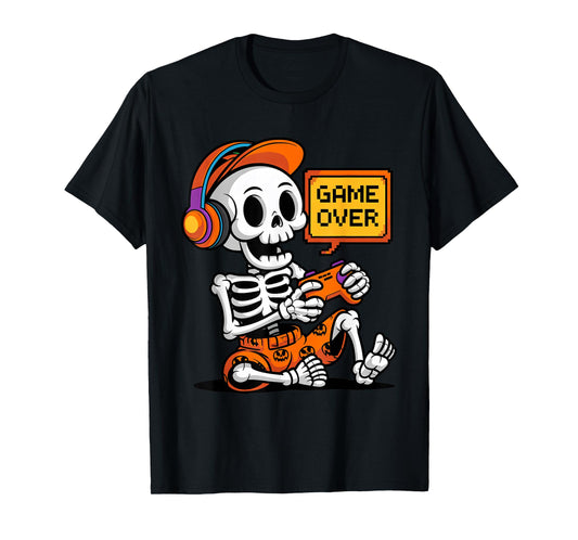 Cute Skeleton Gamer Halloween Video Gaming Costume Boys Kids T-Shirt