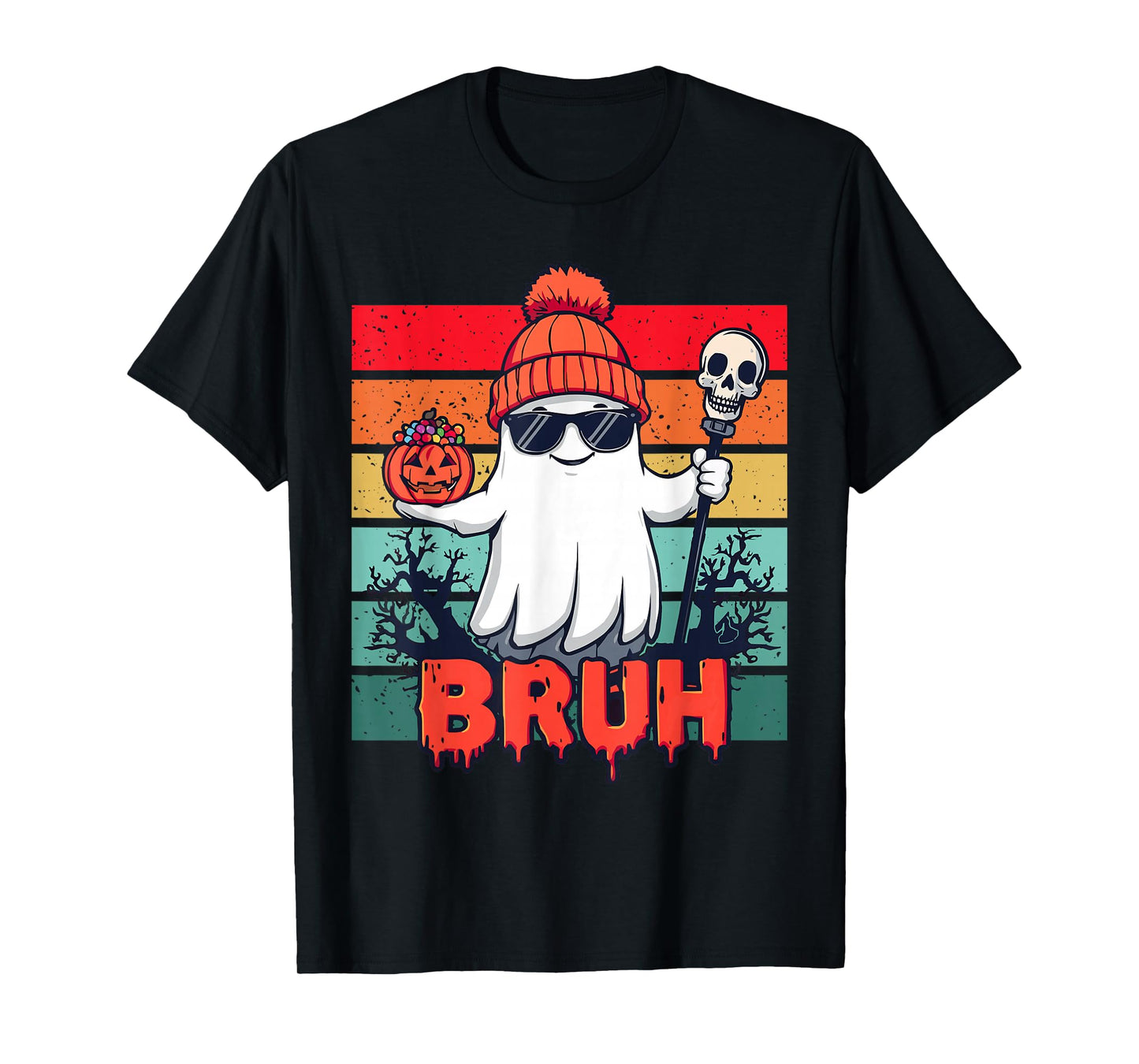 Retro Cute Ghost Bruh Pumpkin Halloween Party for Kids Boys T-Shirt