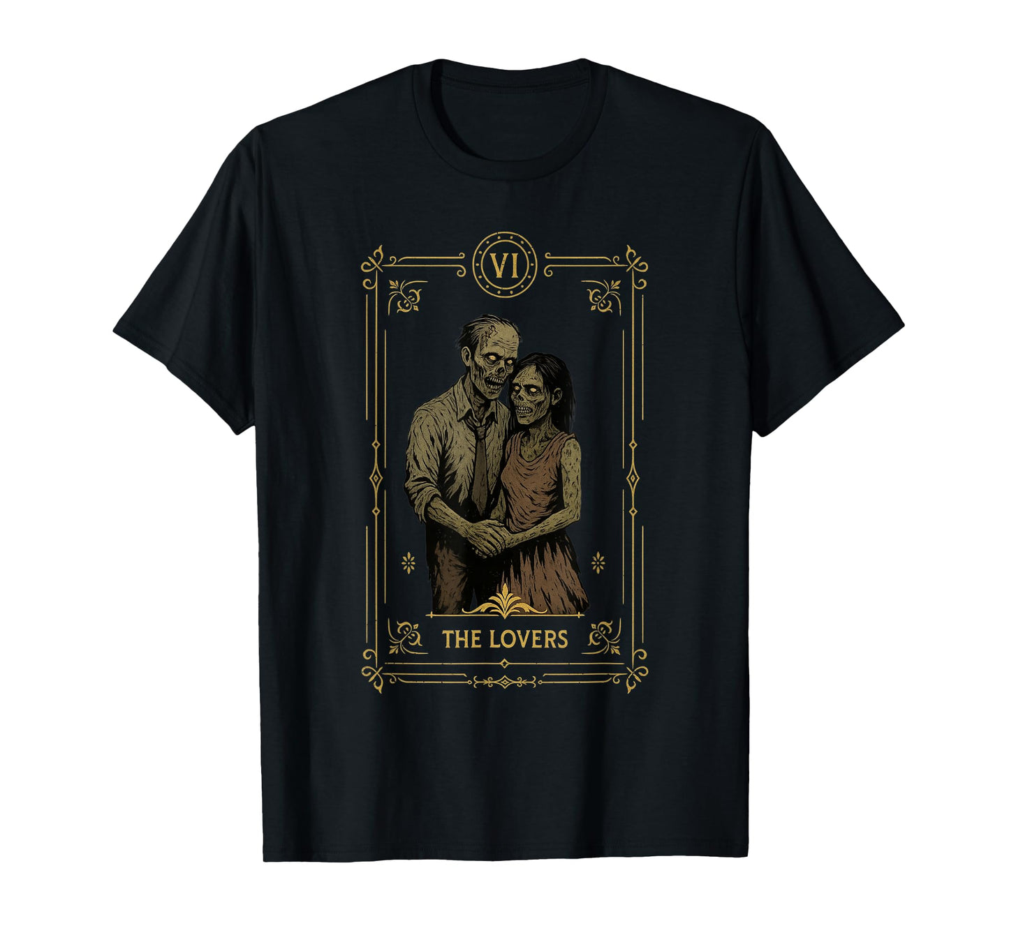 The Lovers Tarot Card Halloween Vintage Zombie Spooky Gothic T-Shirt