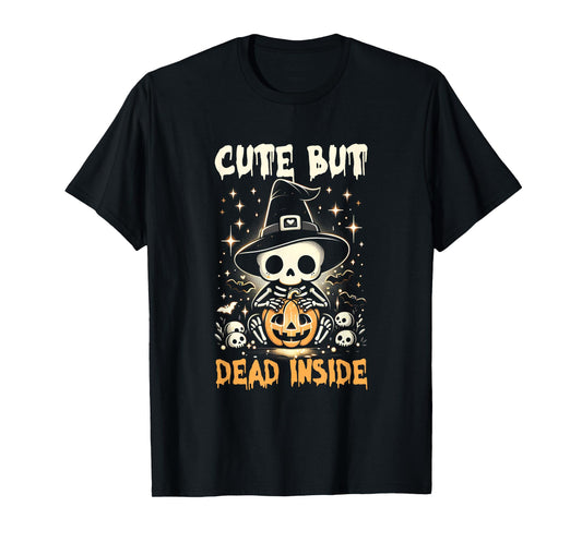 Cute But Dead-Inside Spooky Skeleton Halloween Design Bats T-Shirt
