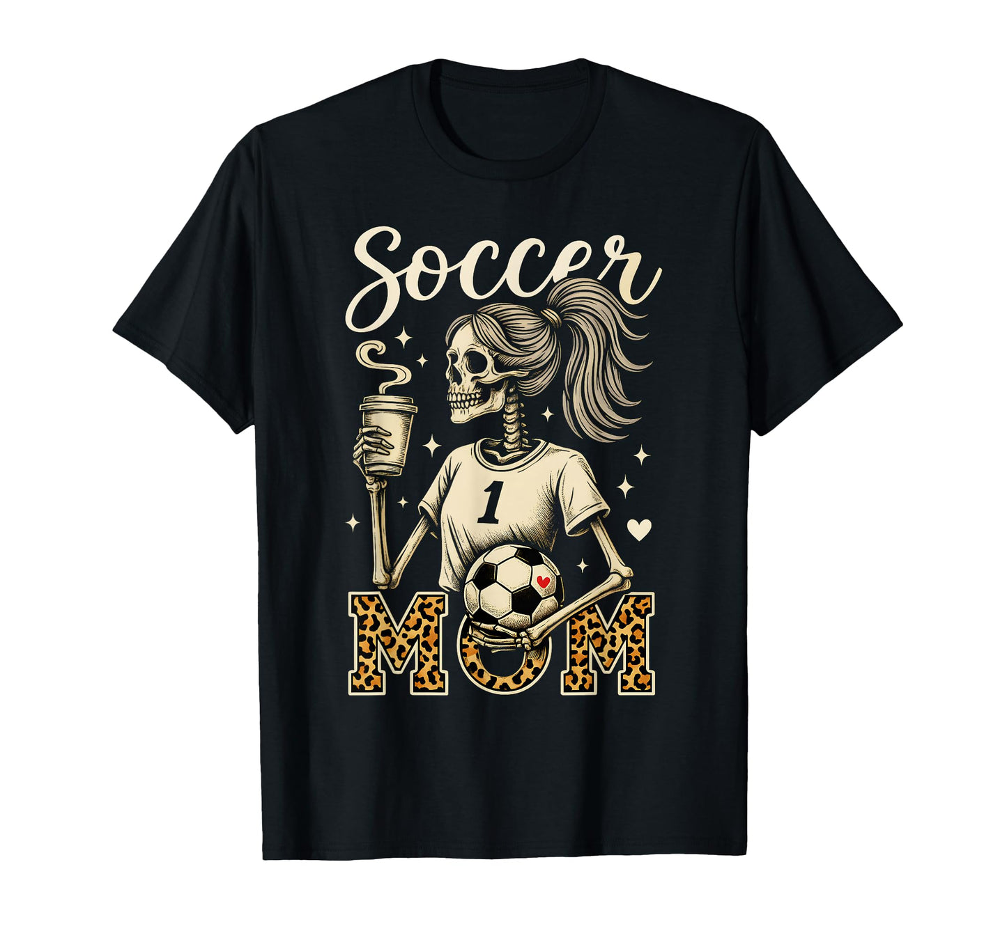 Soccer Mom Skeleton Coffee Leopard Style Vintage Halloween T-Shirt