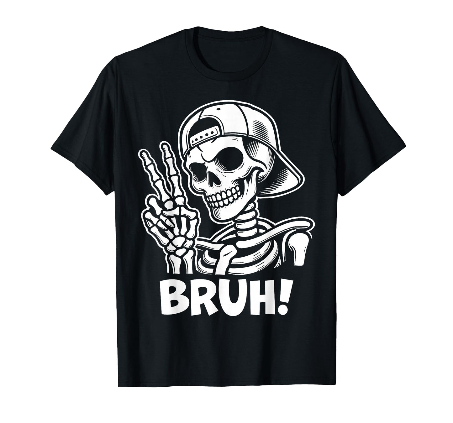 Bruh Skeleton Hand Peace Sign Halloween Skeleton Hand Sign T-Shirt